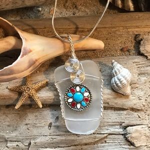 Wire wrapped sea glass necklace